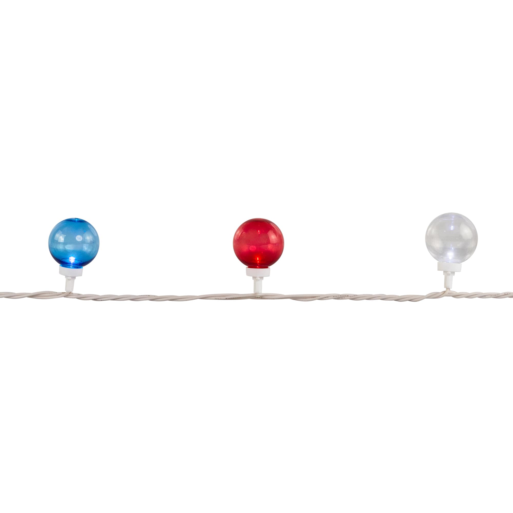 Patriotic LED G40 Christmas Lights - Red White and Blue - 11' White Wire - 25ct